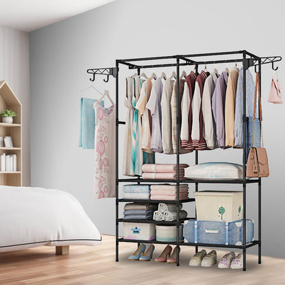 Metal Garment Rack Shoe Clothing Organizer Shelves Freestanding Multifunctional Clothes Wardrobe - Discount Msrp 