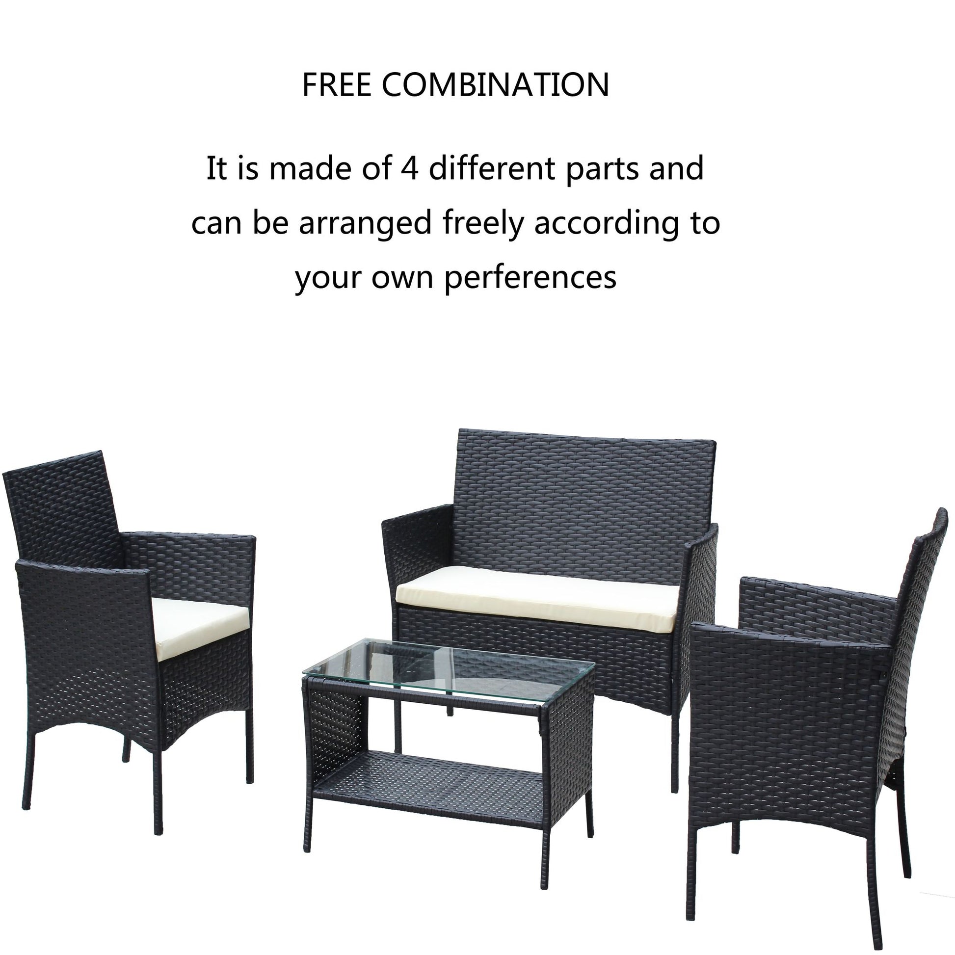 4 PC Rattan Patio Furniture Set Outdoor Patio Cushioned Seat Wicker Sofa - Discount Msrp 