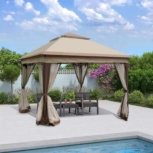Outdoor 11x 11Ft Pop Up Gazebo Canopy With Removable Zipper Netting,2-Tier Soft Top Event Tent,Suitable For Patio Backyard Garden Camping Area,Coffee - Discount Msrp 