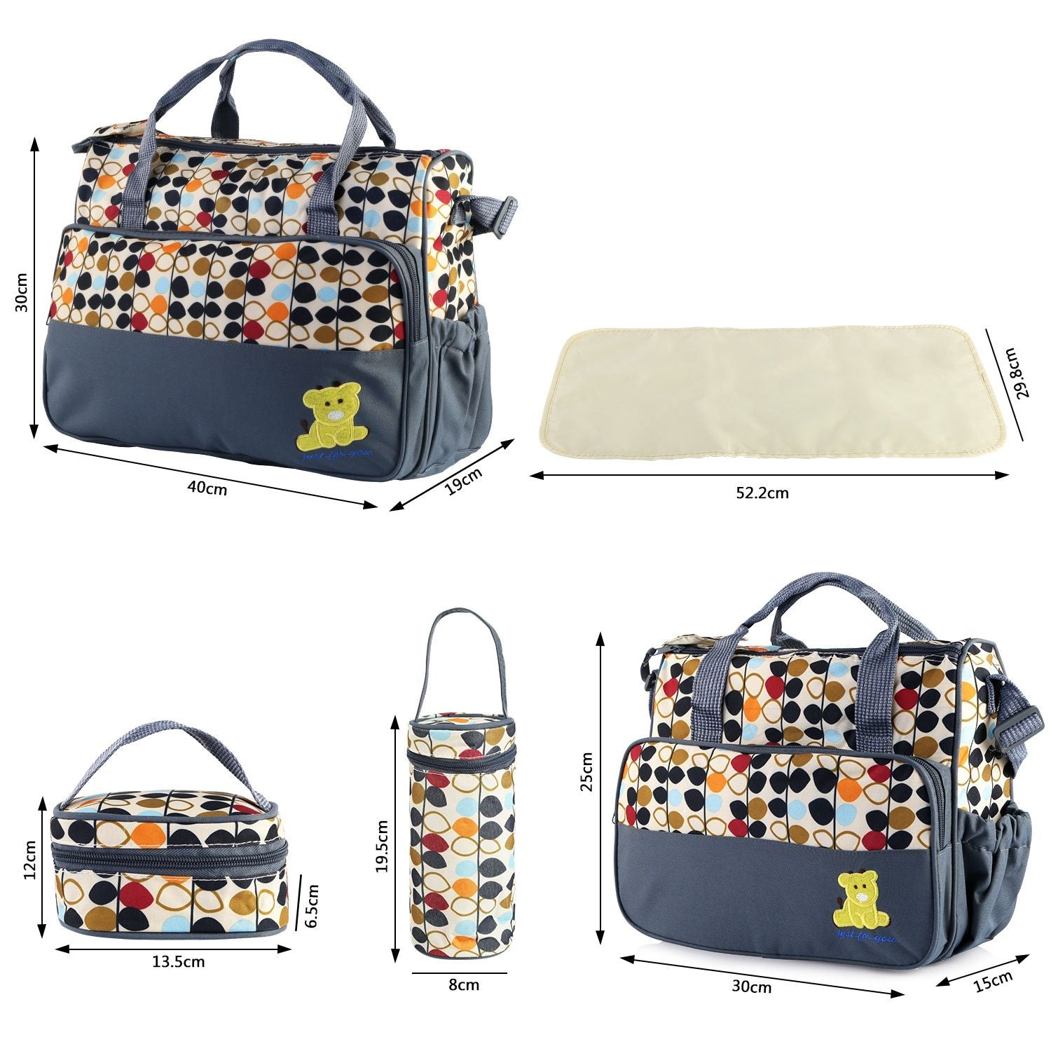 5PCS Baby Nappy Diaper Bags Set Mummy Diaper Shoulder Bags w/ Nappy Changing Pad Insulated Pockets Travel Tote Bags - Discount Msrp 