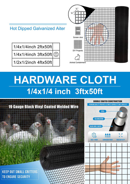 36 inch×50 ft Black Vinyl Coated Hardware Cloth 19 Gauge 1/4 inch Black PVC Hardware Cloth, Black Welded Wire Fence Supports Poultry-Netting Cage-Home Improvement and Chicken Coop - Discount Msrp 