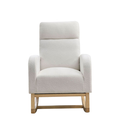 [Video] Welike 27.6"W Modern Accent High Backrest Living Room Lounge Arm Rocking Chair, Two Side Pocket ,Teddy White (Ivory) - Discount Msrp 