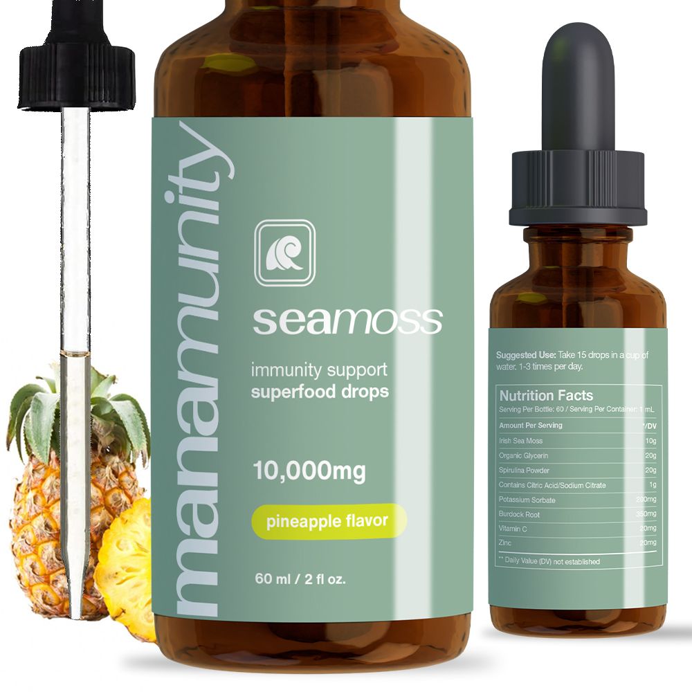 Sea Moss Liquid Drops 10,000 mg Organic Irish Sea Moss Gel with 350 mg Burdock Root Supplement & 20,000 mg Spirulina Immune Support, Joint & Thyroid Support - Vegan - Discount Msrp 