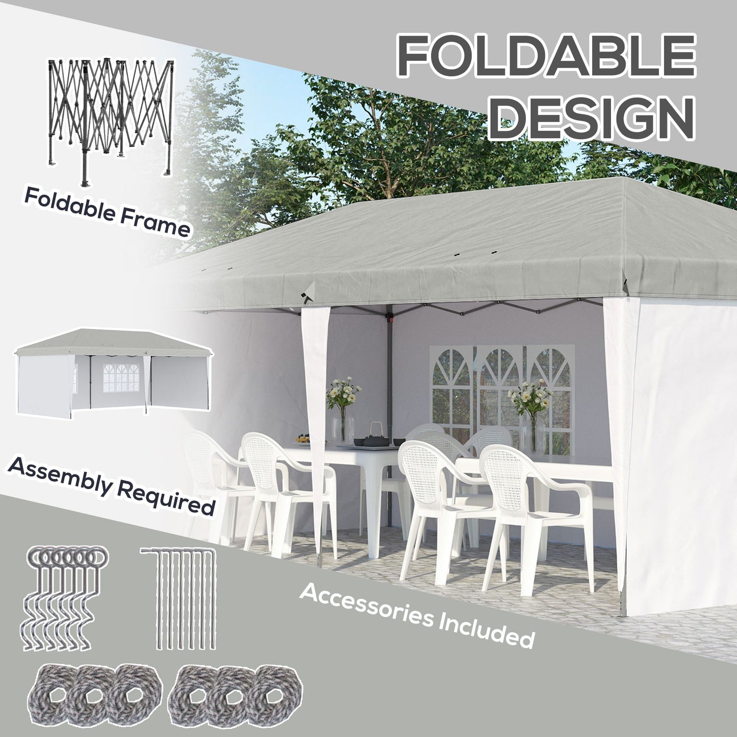 Outsunny 10' x 20' Pop Up Canopy Tent with 4 Sidewalls, Heavy Duty Tents for Parties, Outdoor Instant Gazebo with Carry Bag, for Outdoor, Garden, Patio, White - Discount Msrp 