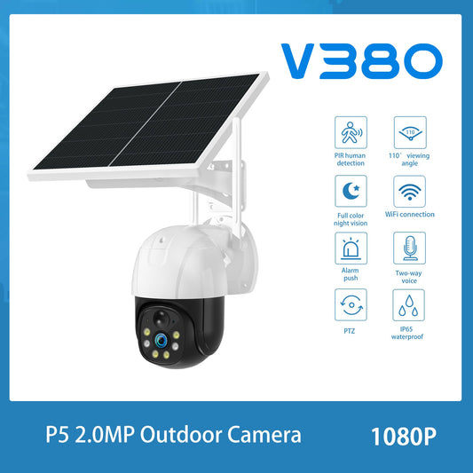 V380 P5 WiFi IP65 Waterproof Camera Outdoor Low Power Solar Ball Wireless Camera; 1080P HD IP Security Camera With Auto Tracking IR Night Vision Without TF/SD Card - Discount Msrp 
