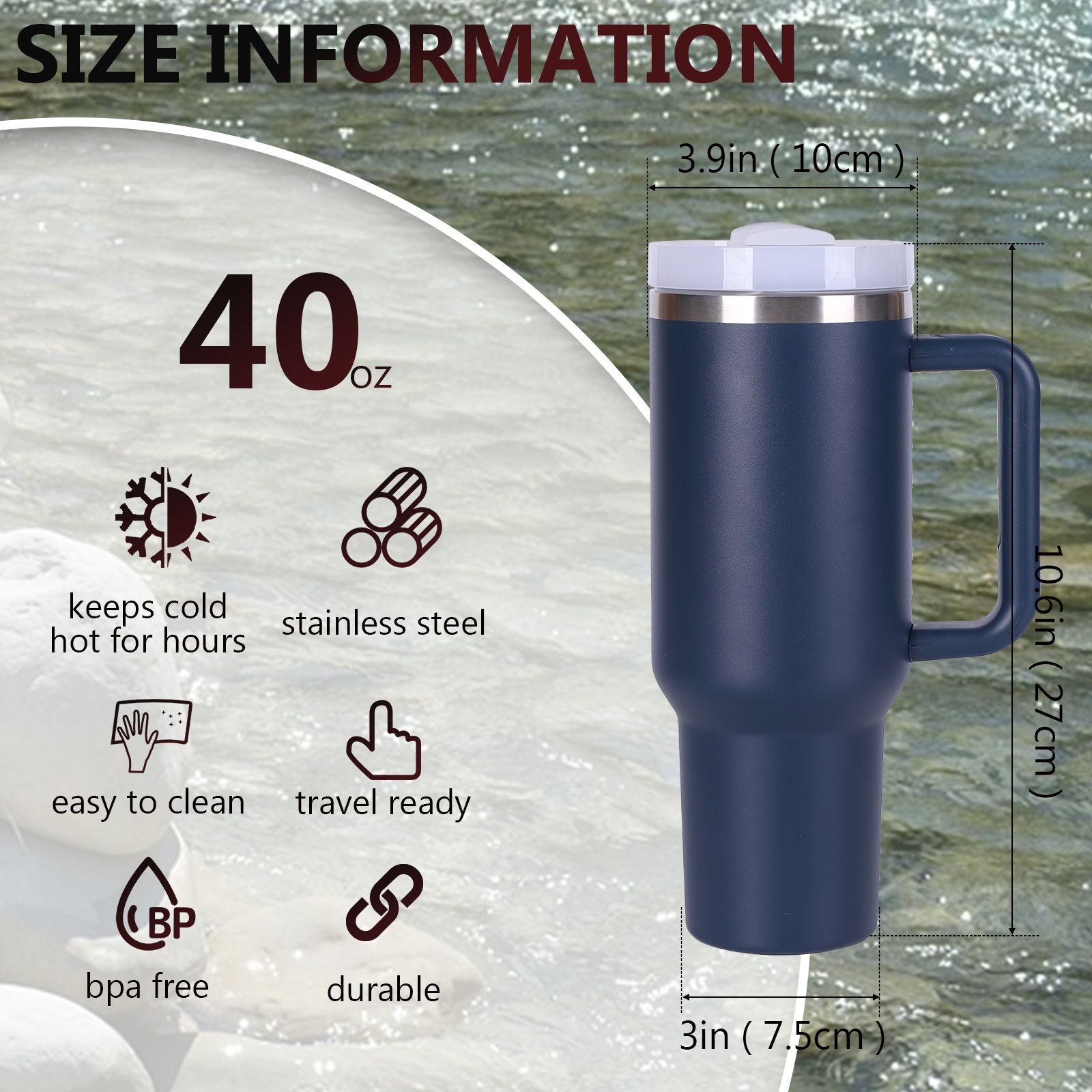 40oz V2 large capacity tumbler, With Handle And Straw Lid, Insulated Reusable Stainless Steel Water Bottles Travel Mug Coffee Cup car cup water cup For Men Women Outdoor Camping Driving, gift - Discount Msrp 