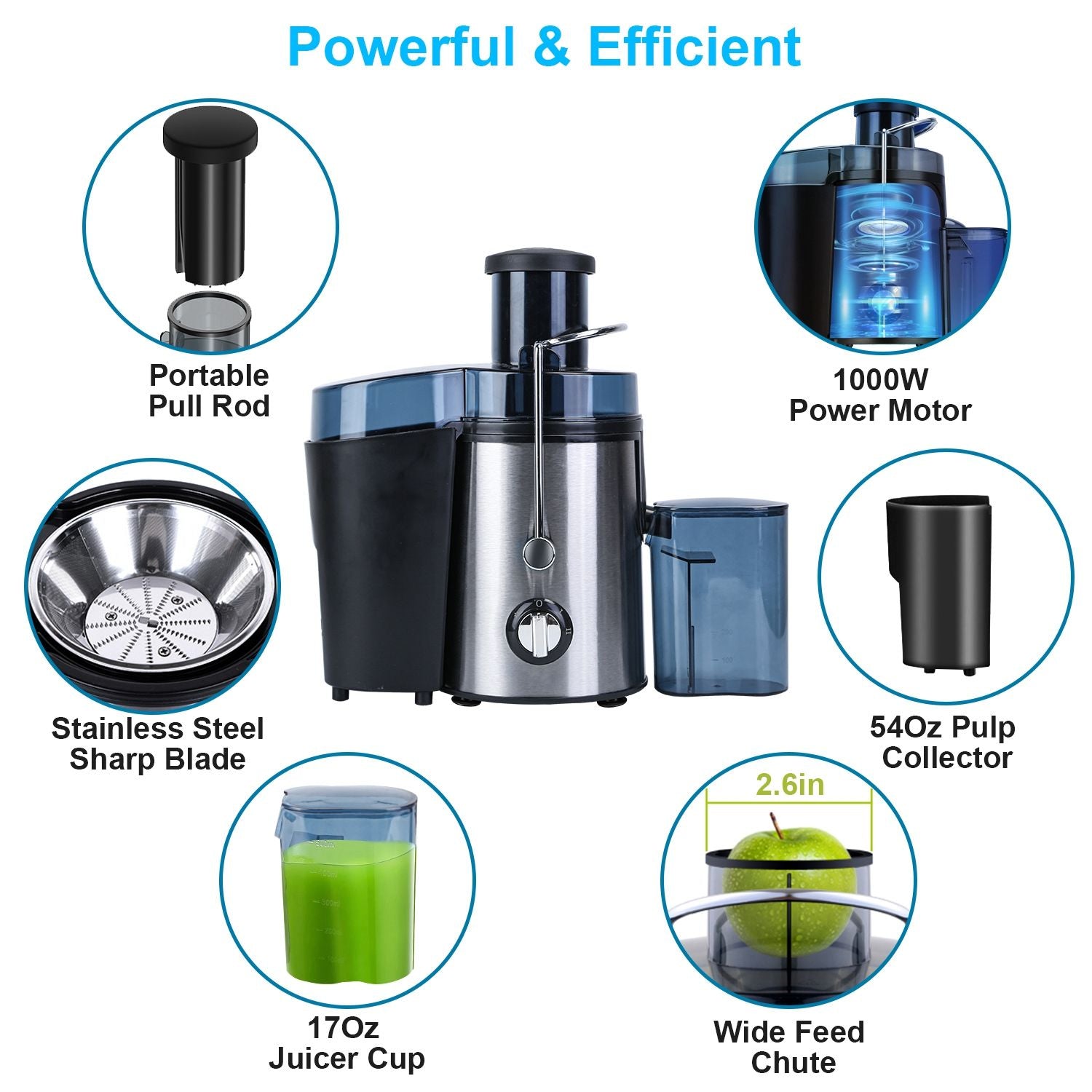 1000W Centrifugal Juicer Juice Extractor with 2 Speeds 3.6in Wide Feed Chute 17Oz Juicer Cup 54Oz Pulp Collector Electric Juicer for Fruits Vegetables - Discount Msrp 