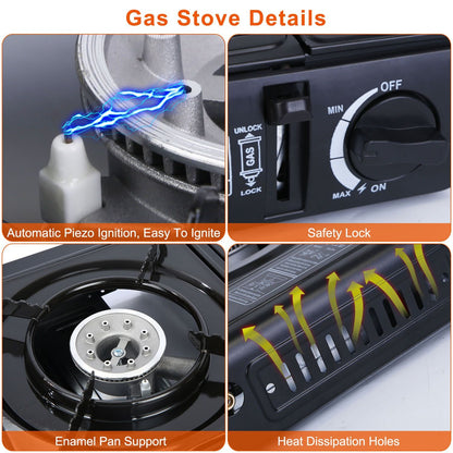 3300W Portable Camping Stove Butane Canister Dual Fuel Burner Piezo Electric Ignition Single Burner with Automatic Tank Ejection Overpressure Cut Off Carry Case for Camping Hiking Picnic Fishing - Discount Msrp 