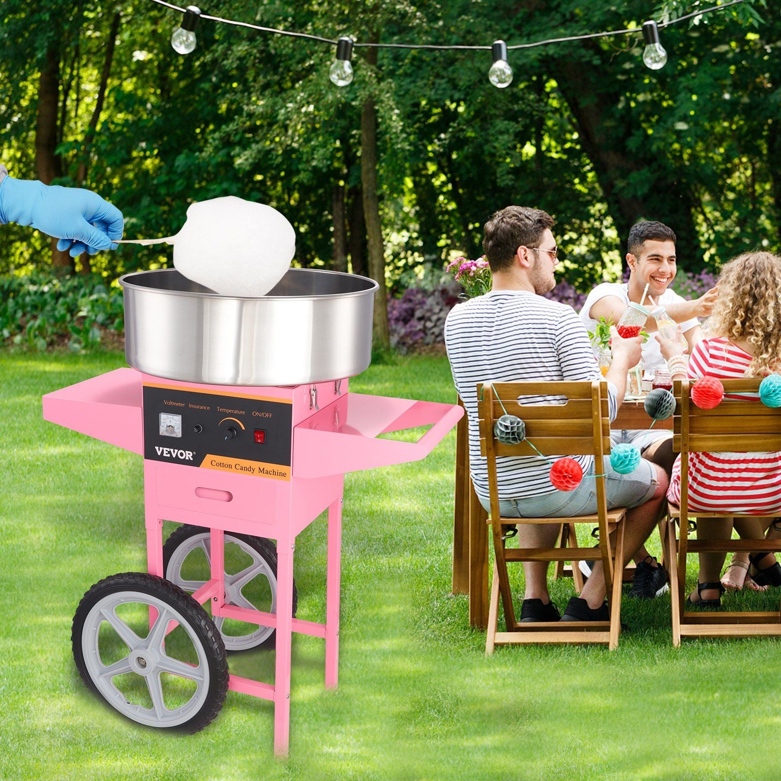 VEVOR Electric Cotton Candy Machine with Cart, 1000W Commercial Floss Maker with Stainless Steel Bowl, Sugar Scoop and Drawer, Perfect for Home, Kids Birthday, Family Party, Pink - Discount Msrp 