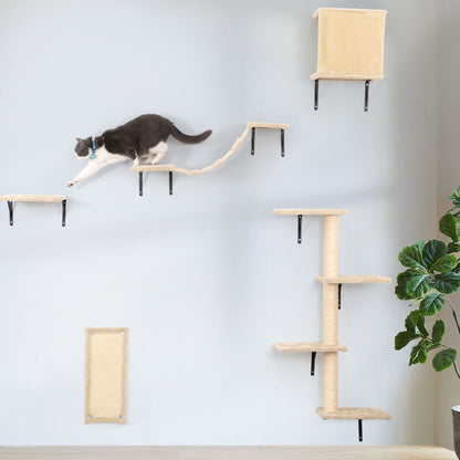5 Pcs Wall Mounted Cat Climber Set; Floating Cat Shelves and Perches; Cat Activity Tree with Scratching Posts; Modern Cat Furniture - Discount Msrp 