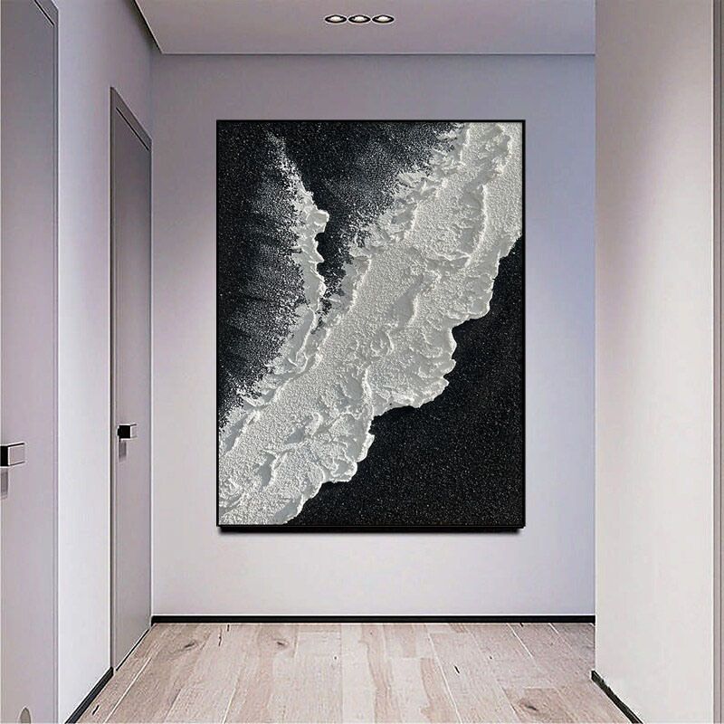 Modern Abstract handpainted large size wholesale prodcut ocean seaside thick grey and black Oil painting Simple Design Wall Art - Discount Msrp 