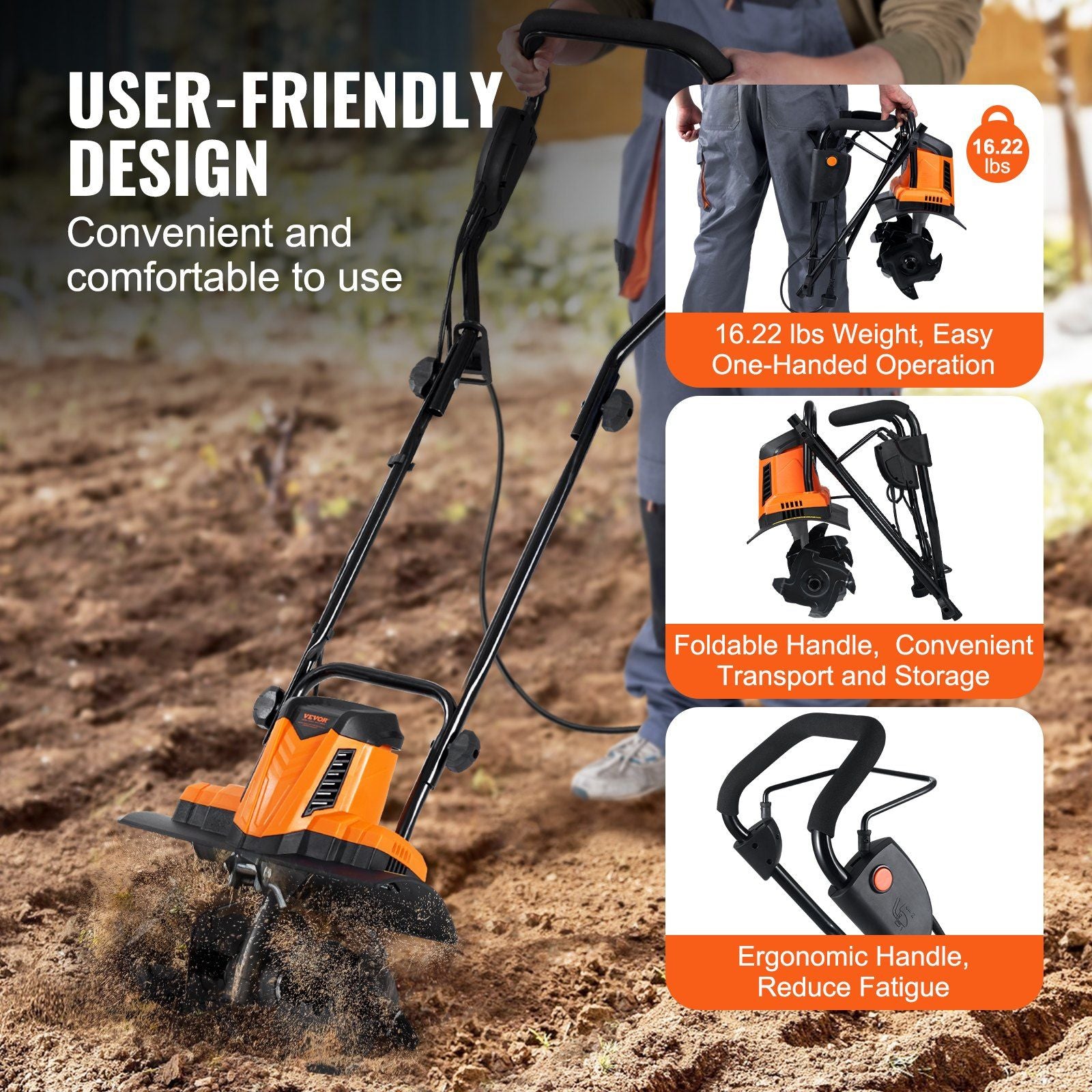 VEVOR 10 Amp Electric Tiller, 14" Tilling Width 3.94" Tilling Depth Corded Electric Tiller/Cultivator, Steel Mn Tines, Rototiller for Garden Lawn Soil Digging - Discount Msrp 