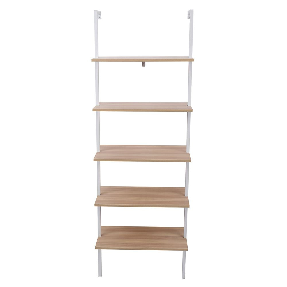 5-Shelf Wood Ladder Bookcase with Metal Frame Industrial 5-Tier Modern Ladder Shelf - Discount Msrp 