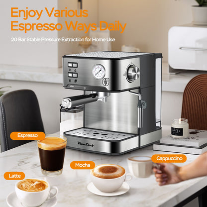 PlumChef Espresso Machine 20 Bar Professional Compact Household Coffee Espresso Maker with Milk Frother Steam Wand Pressure Gauge 54oz Water Tank Low Noise and Fast Coffee Machine for Cappuccino Latte - Discount Msrp 