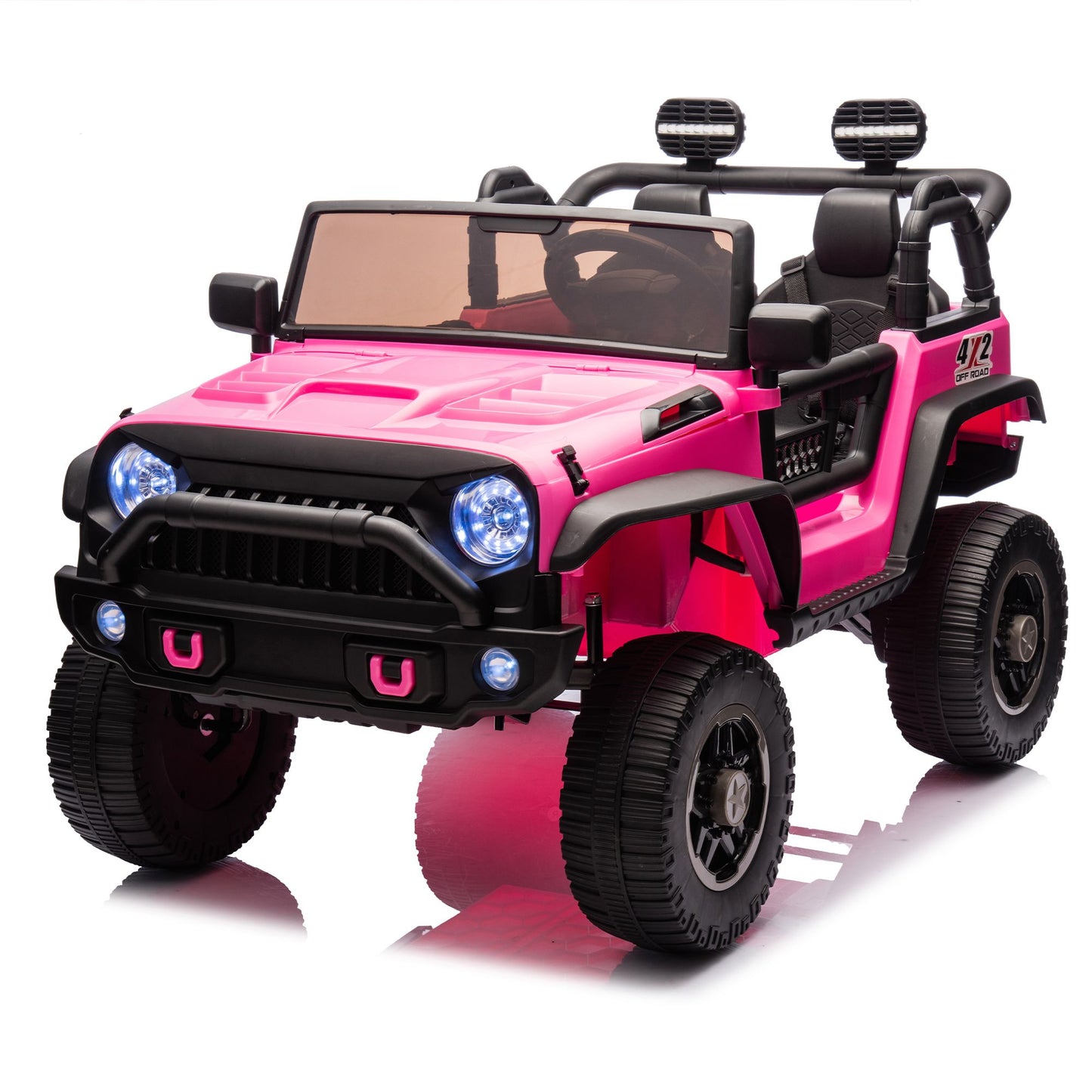 24V Two-Seater Kids Ride On Truck Car W/Parents Control,200w*2,Seat width 20.28in,Four-wheel Suspension,LED Lights,Music,MP3,Bluetooth,Two independent seat belts,Suitable for off-road For Kids Aged 3+ - Discount Msrp 