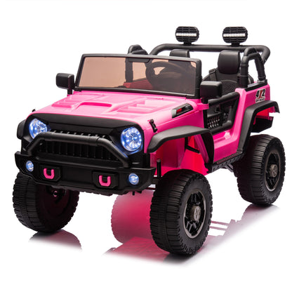 24V Two-Seater Kids Ride On Truck Car W/Parents Control,200w*2,Seat width 20.28in,Four-wheel Suspension,LED Lights,Music,MP3,Bluetooth,Two independent seat belts,Suitable for off-road For Kids Aged 3+ - Discount Msrp 