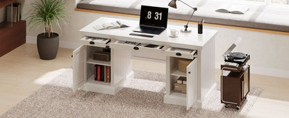67''Modern Executive Desk,Computer Desk with 2 Storage Cabinet and 3 Drawers, Rectangle Home Office Desk with back ,Reading Desk,Writing Table,Workstation for Home Office,Living Room,study,White - Discount Msrp 