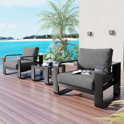 3-pieces Aluminum Frame Patio Furniture With 6.7" Thick Cushion And Coffee Table, All Weather Use Olefin fabric Outdoor Chair - Discount Msrp 