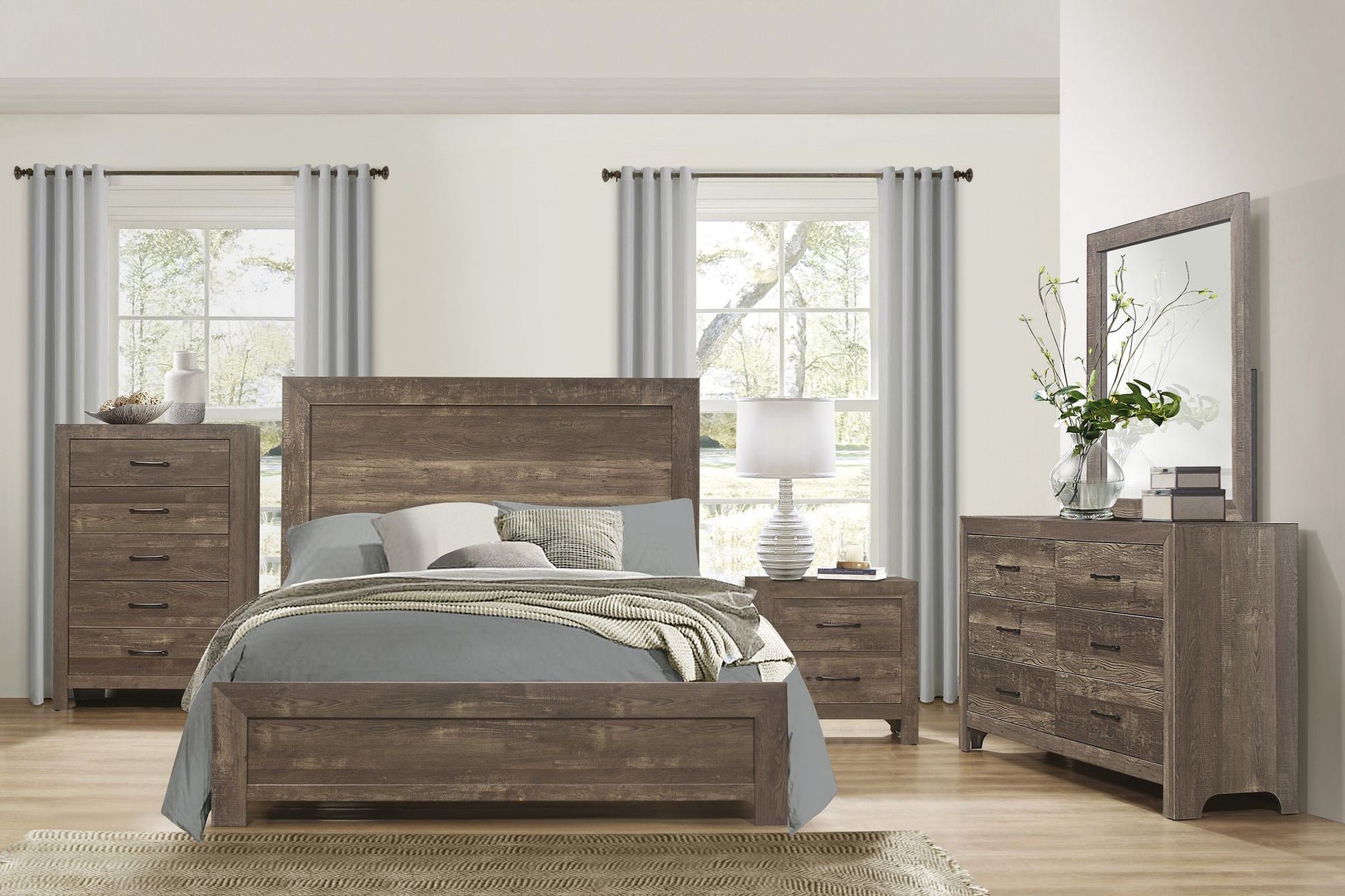 Rustic Brown Finish Full Size Panel Bed Wooden Bedroom Furniture 1pc, Bed in a Box - Discount Msrp 