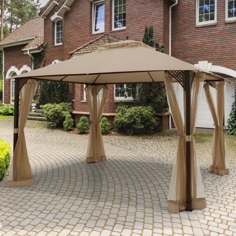 12 x 10 Feet Outdoor Double Top Patio Gazebo with Netting - Discount Msrp 