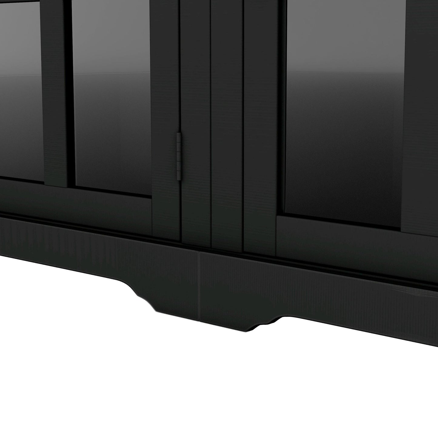 [VIDEO provided] ON-TREND Minimalism Entertainment Wall Unit with Bridge, Modern TV Console Table for TVs Up to 70", Multifunctional TV Stand with Tempered Glass Door, Black (Old SKU: SD000009AAB) - Discount Msrp 