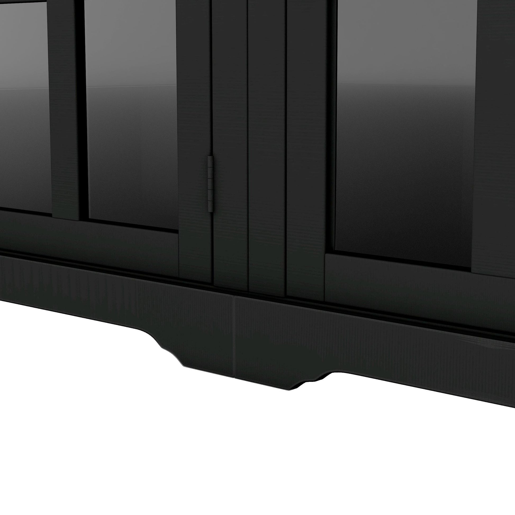 [VIDEO provided] ON-TREND Minimalism Entertainment Wall Unit with Bridge, Modern TV Console Table for TVs Up to 70", Multifunctional TV Stand with Tempered Glass Door, Black (Old SKU: SD000009AAB) - Discount Msrp 
