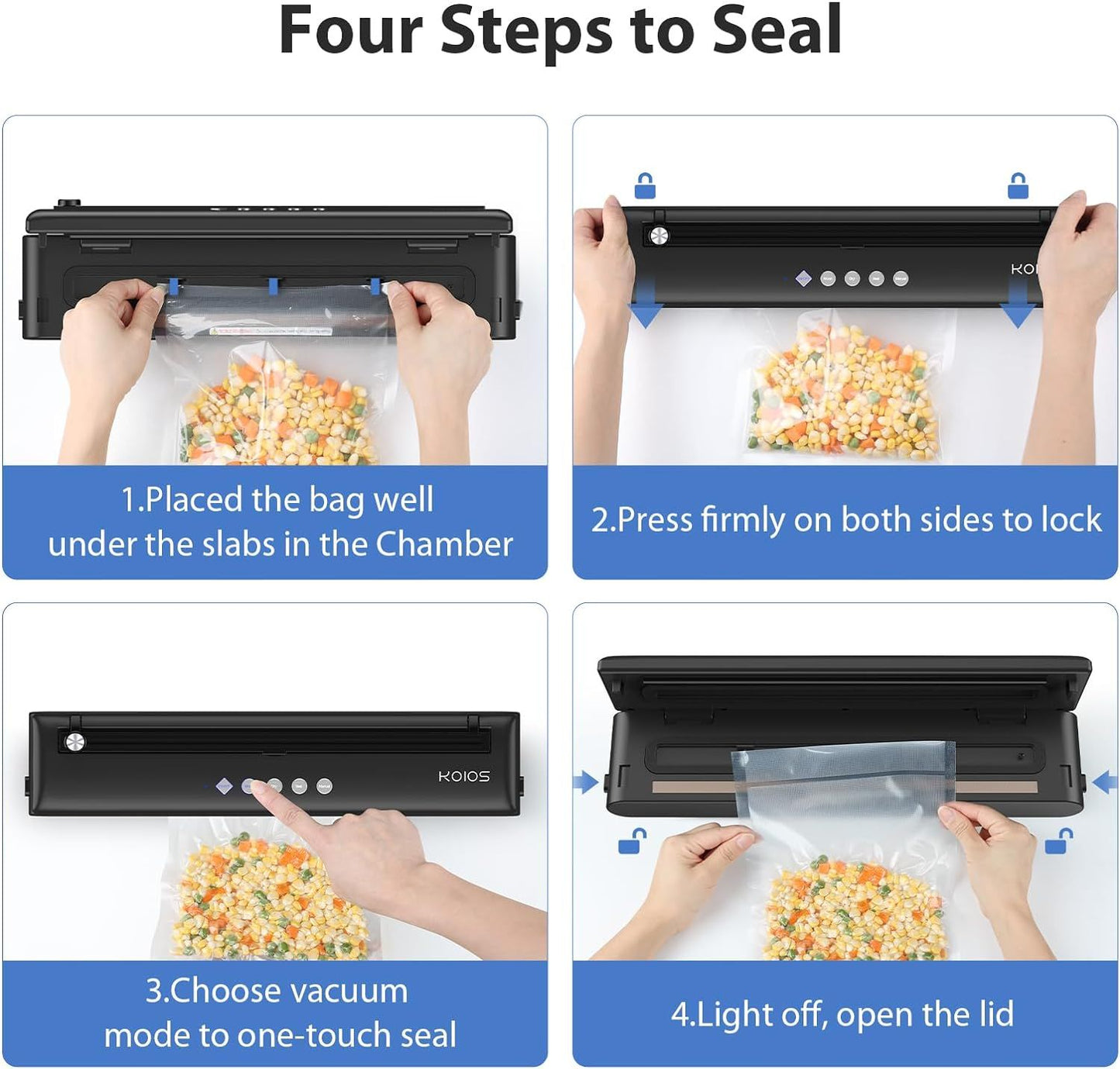 KOIOS Vacuum Sealer Machine, Automatic Food Sealer with Cutter, Dry & Moist Modes, Compact Design Powerful Suction Air Sealing System with 10 Sealing Bags & Air Suction Hose - Discount Msrp 