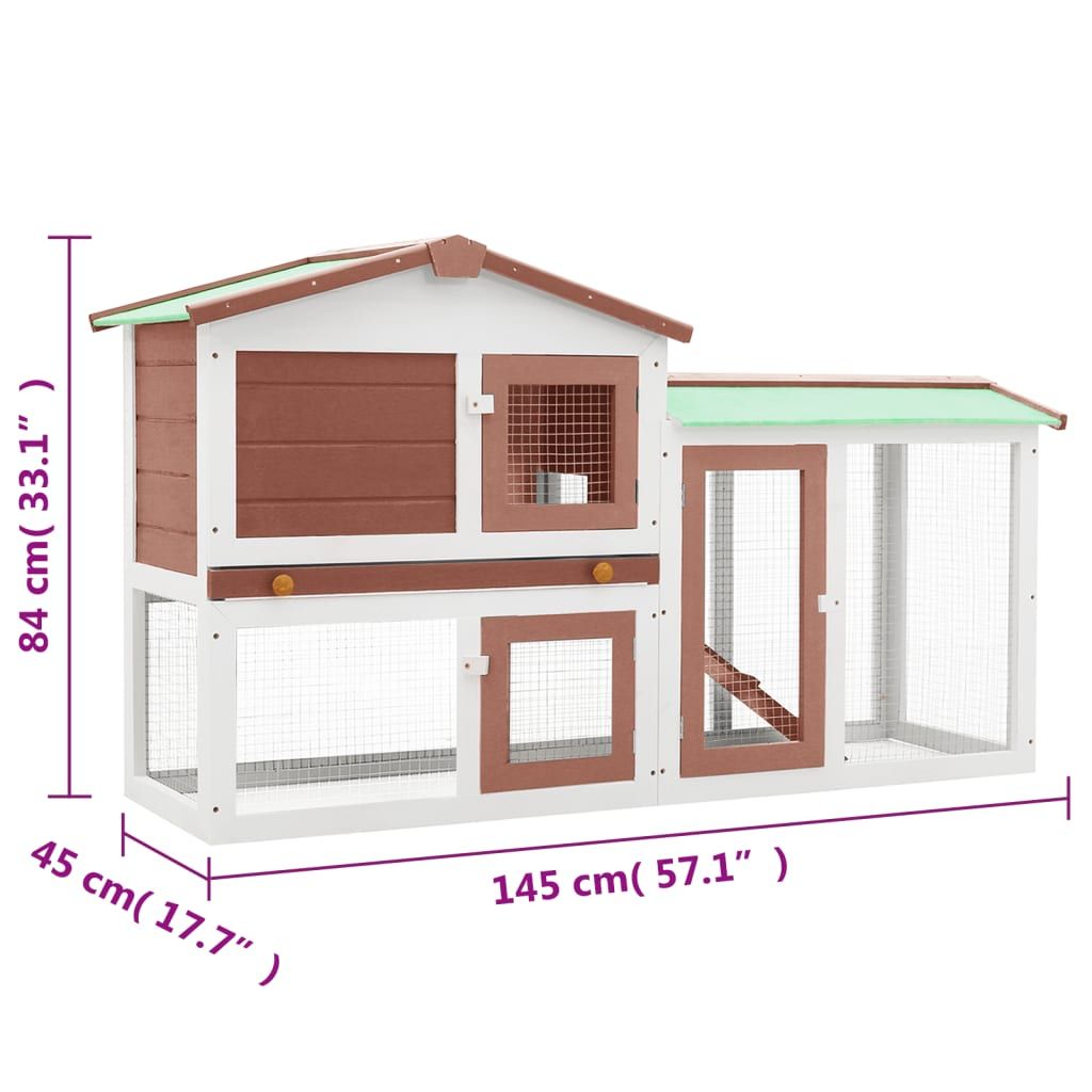 Outdoor Large Rabbit Hutch Brown and White 57.1"x17.7"x33.1" Wood - Discount Msrp 