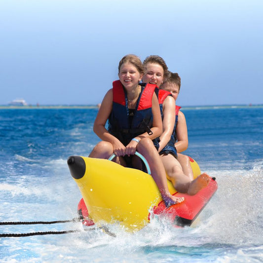 3-Person Inflatable Banana Boat with Electric Air Pump Carrying Bag and Repair Kit - Discount Msrp 