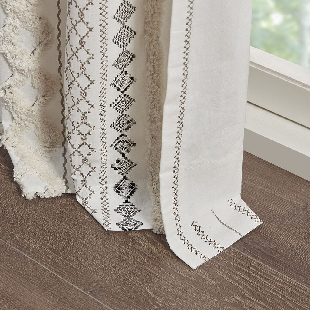 Cotton Printed Curtain Panel with Chenille Stripe and Lining(Only 1 Pc Panel) - Discount Msrp 