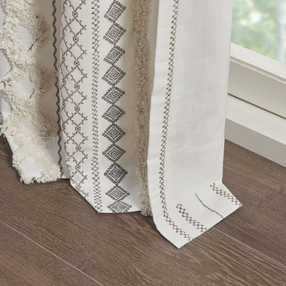 Cotton Printed Curtain Panel with Chenille Stripe and Lining(Only 1 Pc Panel) - Discount Msrp 