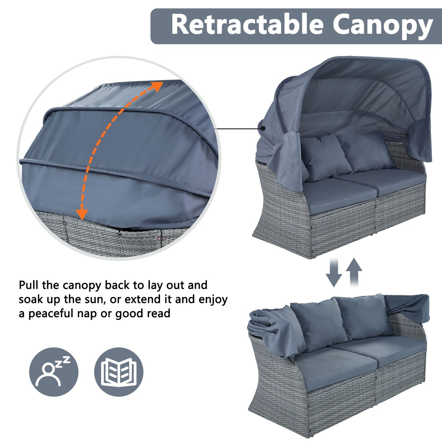 Outdoor Patio Furniture Set Daybed Sunbed with Retractable Canopy Conversation Set Wicker Furniture - Discount Msrp 