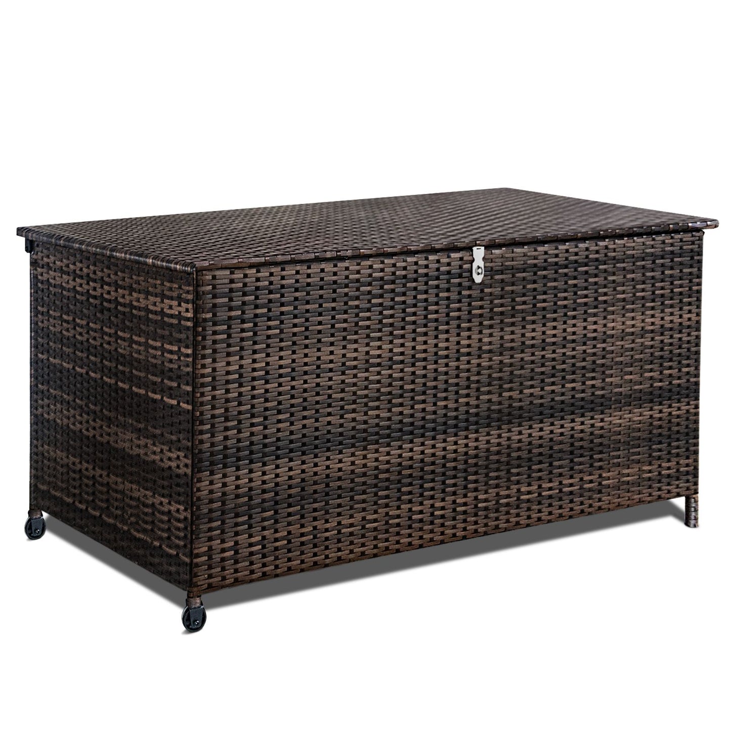 120 Gal. Outdoor Wicker Storage Box Waterproof, Resin Rattan Deck Box for Patio Garden Furniture, Outdoor Cushion Storage - Discount Msrp 