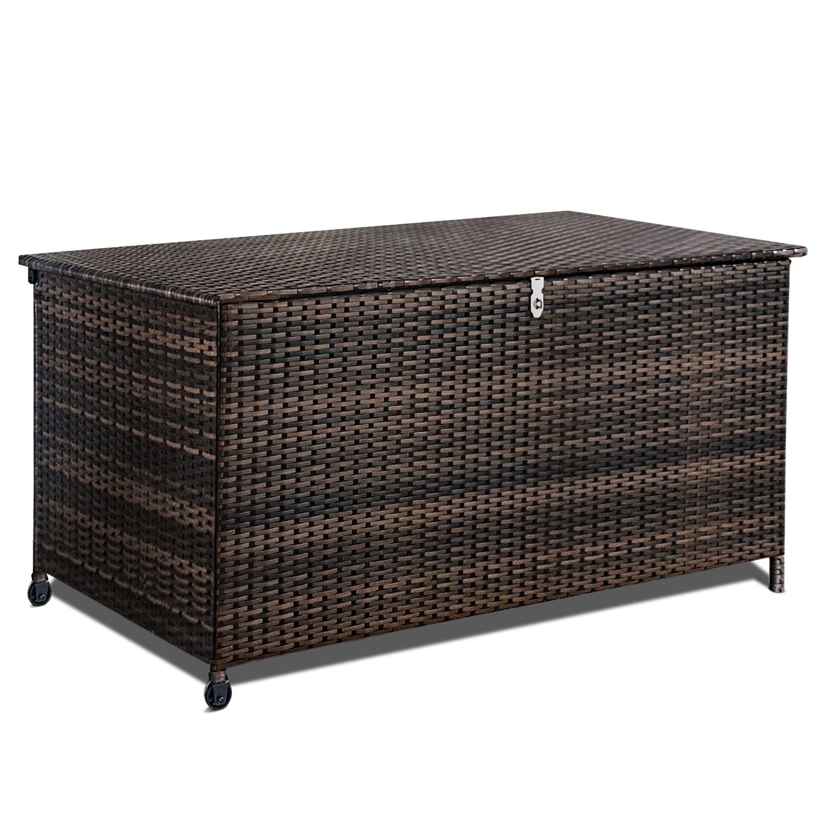 120 Gal. Outdoor Wicker Storage Box Waterproof, Resin Rattan Deck Box for Patio Garden Furniture, Outdoor Cushion Storage - Discount Msrp 
