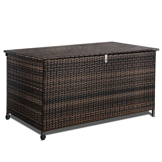 120 Gal. Outdoor Wicker Storage Box Waterproof, Resin Rattan Deck Box for Patio Garden Furniture, Outdoor Cushion Storage - Discount Msrp 