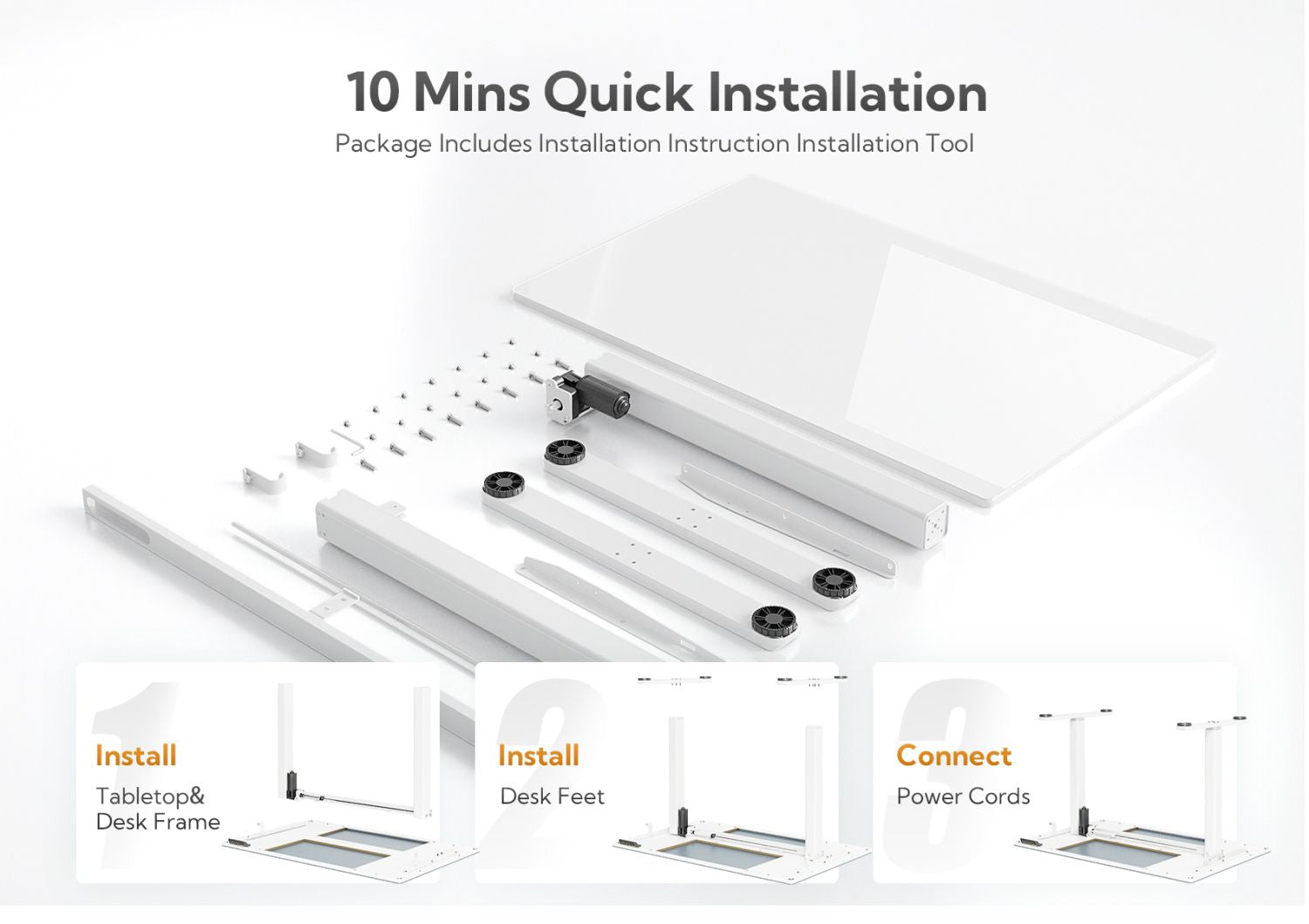 48 Inch Electric White Glass Standing Desk, Adjustable Height ,Quick Install Home Office Computer Desk, Stand Up Desk, - Discount Msrp 