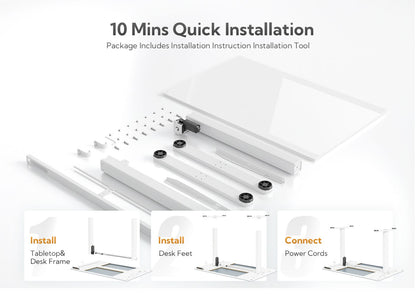 48 Inch Electric White Glass Standing Desk, Adjustable Height ,Quick Install Home Office Computer Desk, Stand Up Desk, - Discount Msrp 