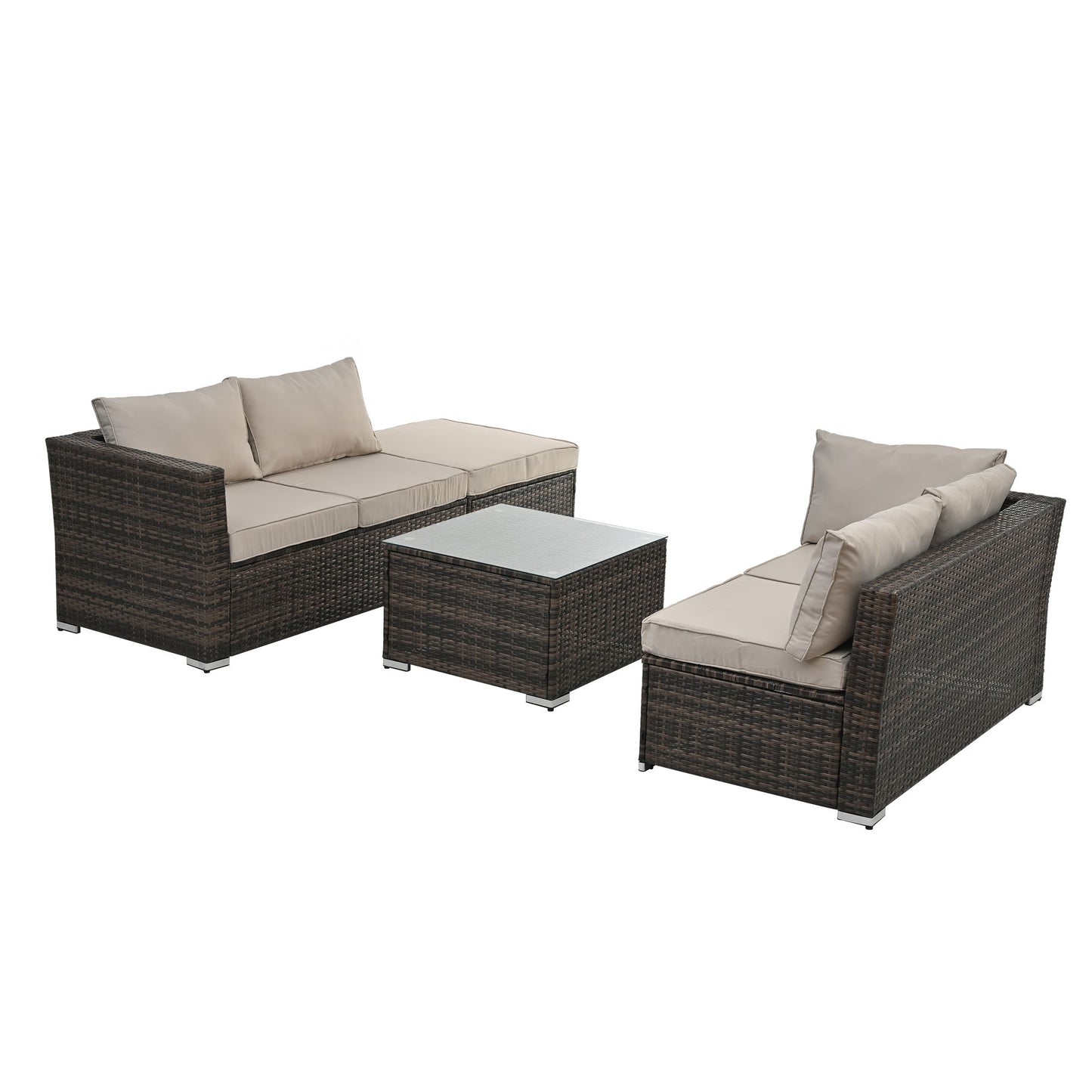 Patio Furniture, Outdoor Furniture, Seasonal PE Wicker Furniture, 4 Set Wicker Furniture With Tempered Glass Coffee Table - Discount Msrp 