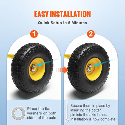 VEVOR Solid PU Run-Flat Tire Wheel, 10", 2-Pack, 400 lbs Dynamic Load, 450 lbs Static Load, Flat Free Tubeless Tires and Wheels for Hand Truck, Utility Cart, Dollies, Garden Trailers, Various Carts - Discount Msrp 