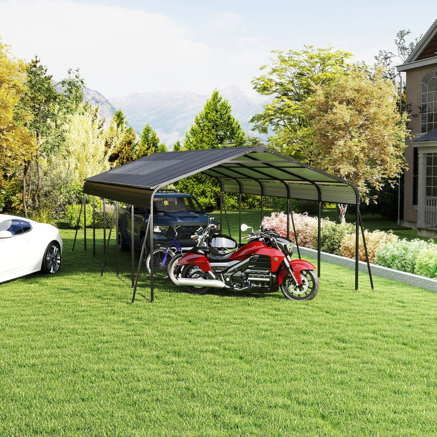 Campcraft 13 x 26.5 ft carport, 0.25mm thick, with protective film to prevent scratching, 2 pairs of adhesive gloves, 3 hooks, 12 expansion screws, 6 fixed iron pieces - Discount Msrp 