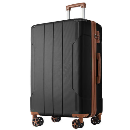 Luggage Sets 3 Piece, Hard shell ABS Lightweight Durable Suitcases with Double Spinner Wheels 20/24/28 Inch (Black Brown) - Discount Msrp 