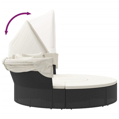 Patio Lounge Bed with Canopy and Cushions Black Poly Rattan - Discount Msrp 