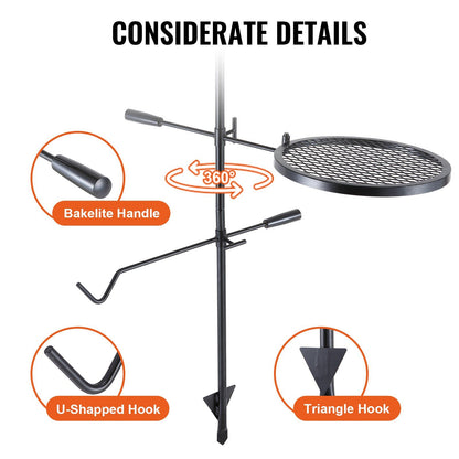 VEVOR Swivel Campfire Grill, Fire Pit Grill Grate over Fire Pits, Heavy Duty Steel Grill Grates, 360° Adjustable Open Fire Outdoor Cooking Equipment, Portable Camp Fire Racks for Camping Outdoor BBQ - Discount Msrp 
