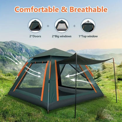 Muti-Person Outdoor Automatic Quick Opening Camping Tent with Mesh Windows. Made of Oxford Fabric, Comes with Portable Bag & Moisture - Proof Mat. Ideal for Family Camping, Fishing, Hunting - Discount Msrp 