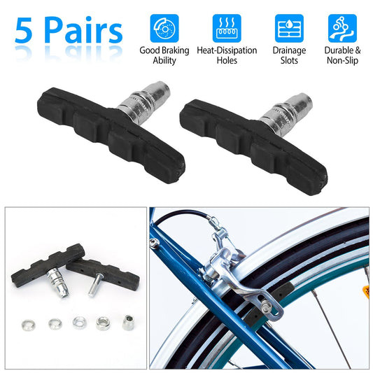 5 Pairs V Bike Brake Pads Road Mountain Bicycle V-Brake Blocks Set 70mm Non-Slip V Bicycle Stop Caliper - Discount Msrp 