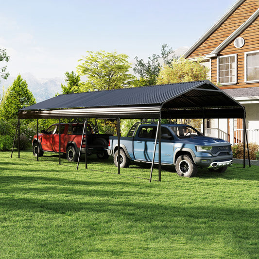 Campcraft 13 x 26.5 ft carport, 0.25mm thick, with protective film to prevent scratching, 2 pairs of adhesive gloves, 3 hooks, 12 expansion screws, 6 fixed iron pieces - Discount Msrp 