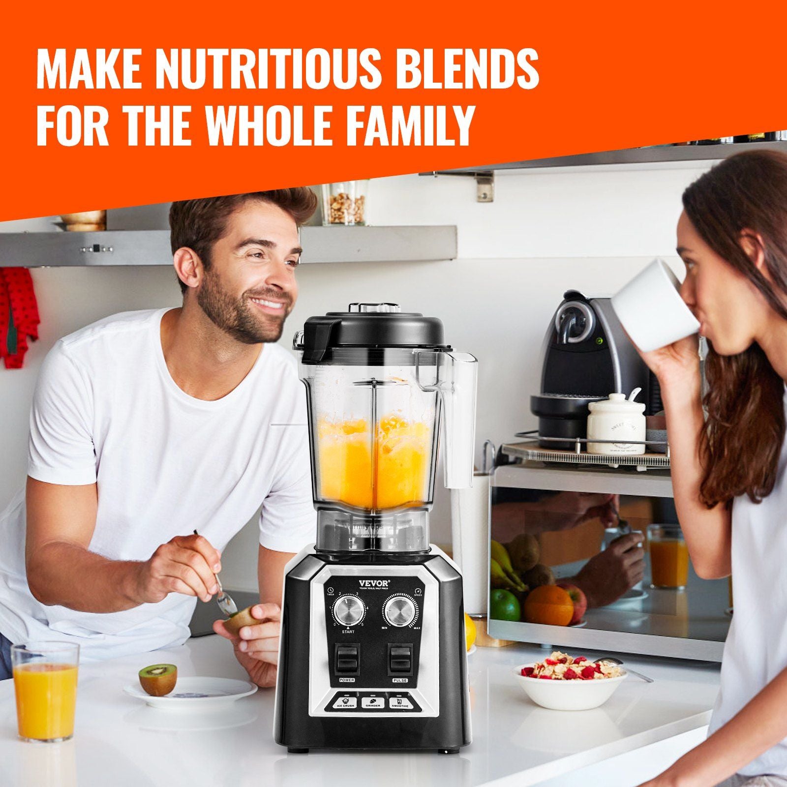 VEVOR Professional Blender, Commercial Countertop Blenders, 68 oz Jar Blender Combo, Stainless Steel 3 Functions Blender, for Frozen Drinks, Shakes, Smoothies, Peree, and Crush Ice, Black - Discount Msrp 