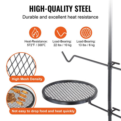 VEVOR Swivel Campfire Grill, Fire Pit Grill Grate over Fire Pits, Heavy Duty Steel Grill Grates, 360° Adjustable Open Fire Outdoor Cooking Equipment, Portable Camp Fire Racks for Camping Outdoor BBQ - Discount Msrp 