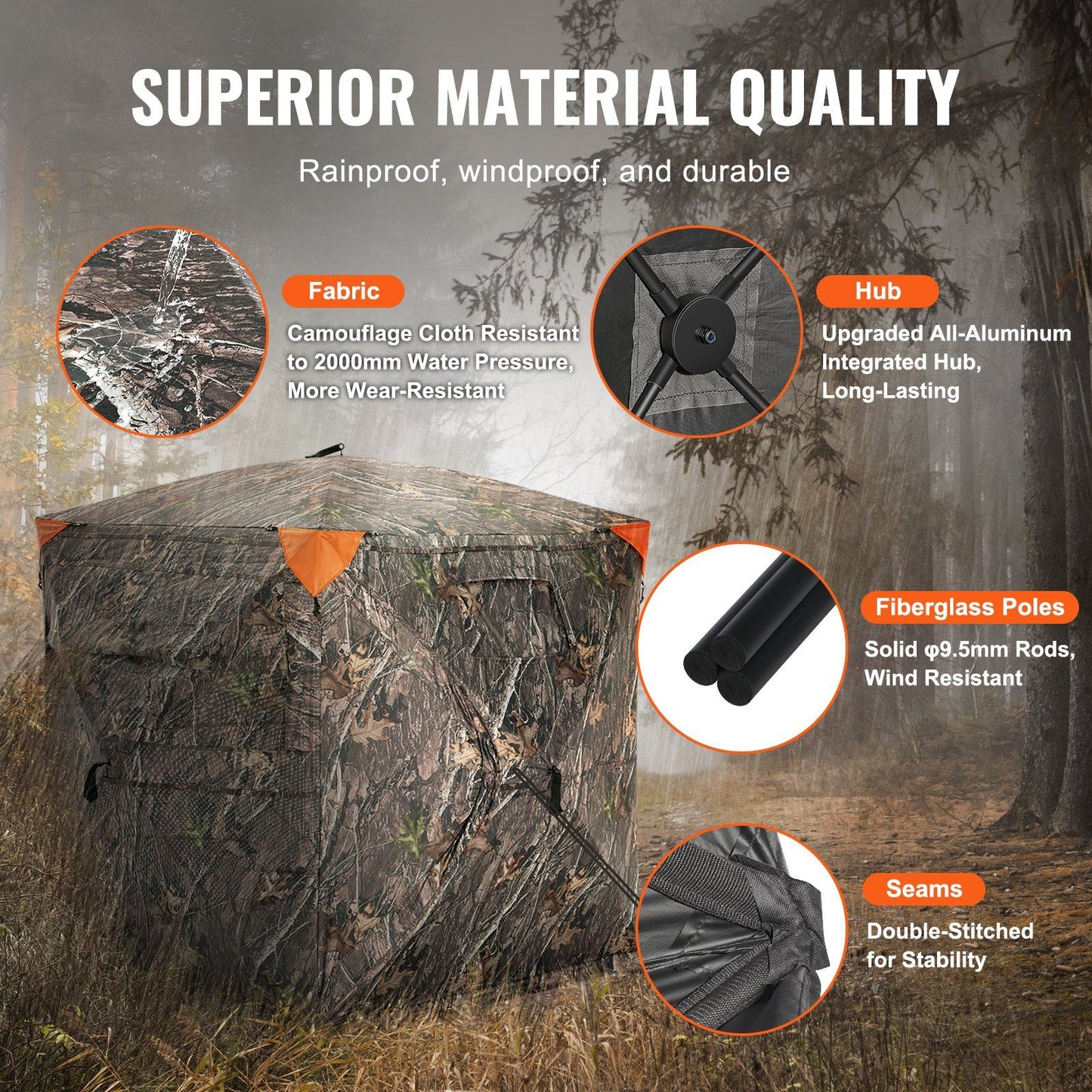 VEVOR Hunting Blind, 270° See Through Ground Blind, 2-3 Person Pop Up Deer Blind for Hunting with Carrying Bag, Portable Resilient Hunting Tent, One-Way See-Through Mesh for Turkey and Deer Hunting - Discount Msrp 