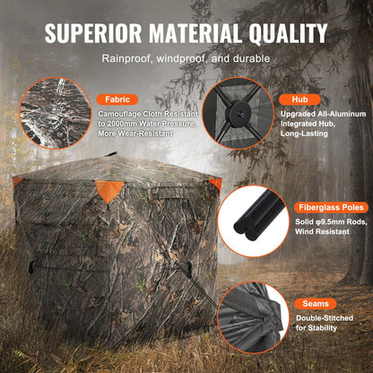 VEVOR Hunting Blind, 270° See Through Ground Blind, 2-3 Person Pop Up Deer Blind for Hunting with Carrying Bag, Portable Resilient Hunting Tent, One-Way See-Through Mesh for Turkey and Deer Hunting - Discount Msrp 